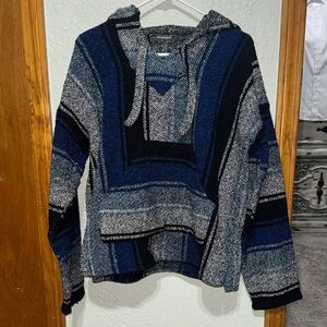 Men's Blue and Black Hooded Sweater